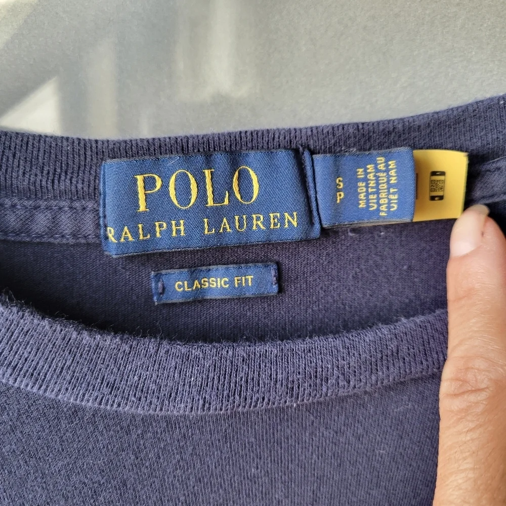 Polo Ralph Lauren Crewneck Men's T shirt S/P Navy Blue Long Sleeve Logo Graphic